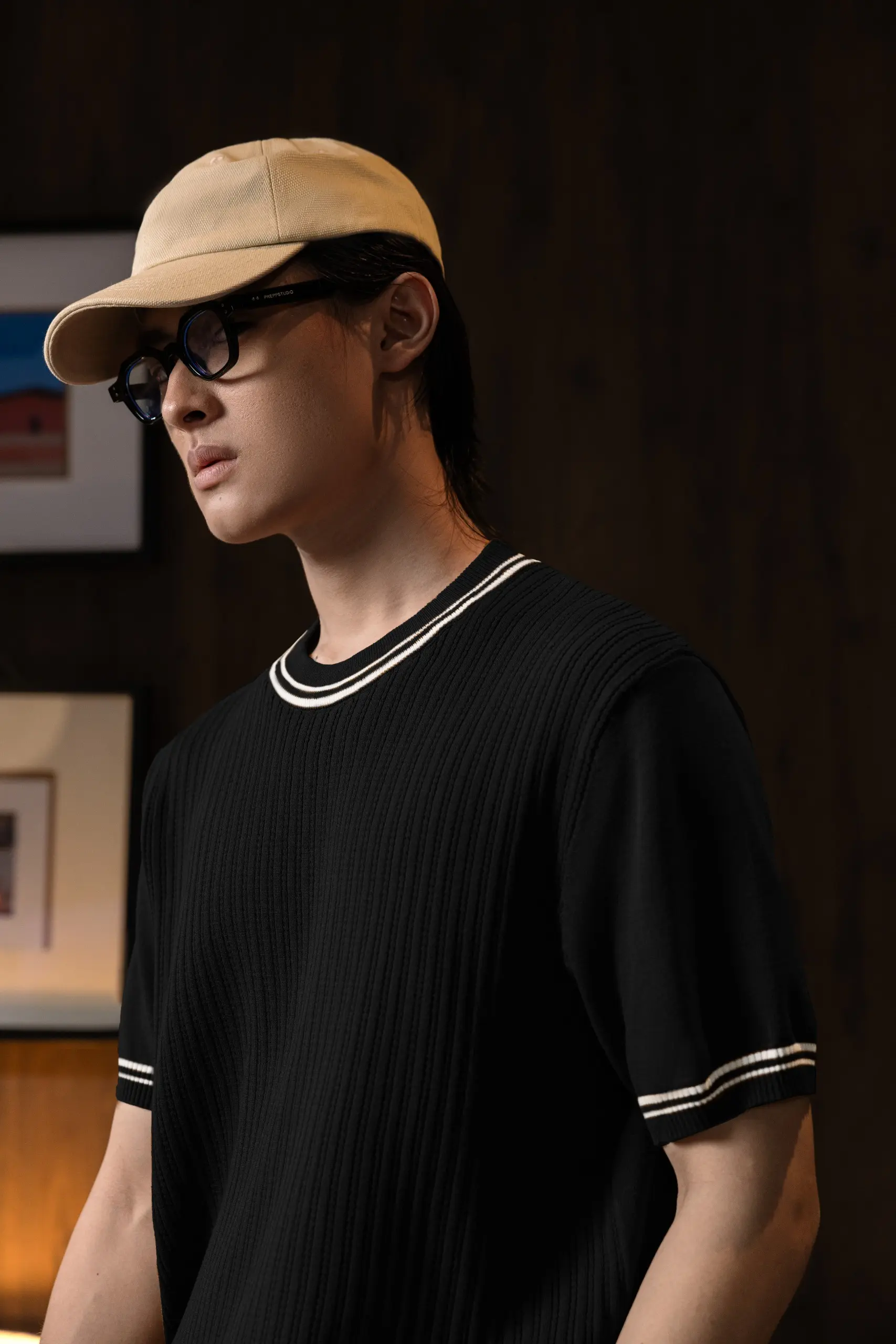 LATTICELINE KNIT TEES BLACK