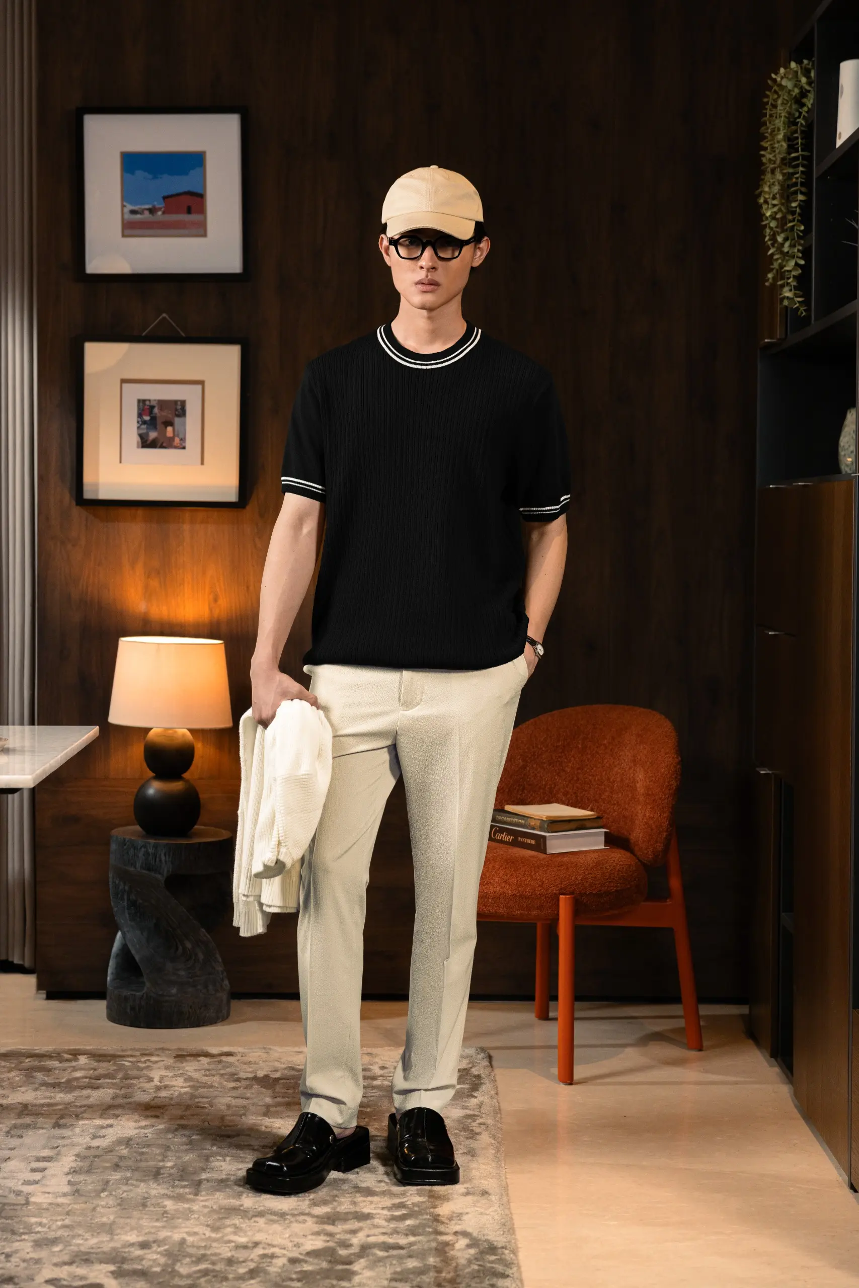 LATTICELINE KNIT TEES BLACK
