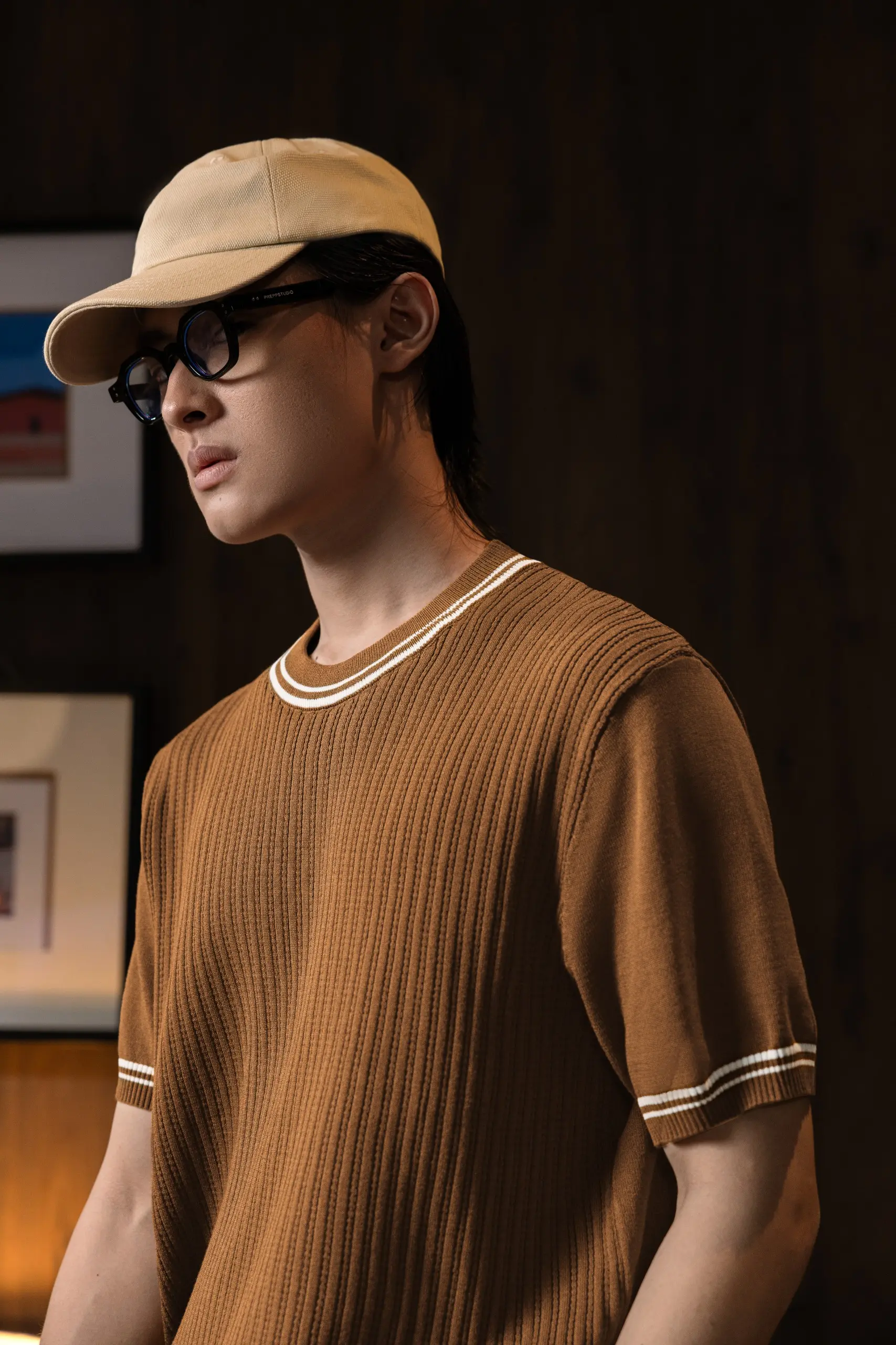 LATTICELINE KNIT TEES BROWN