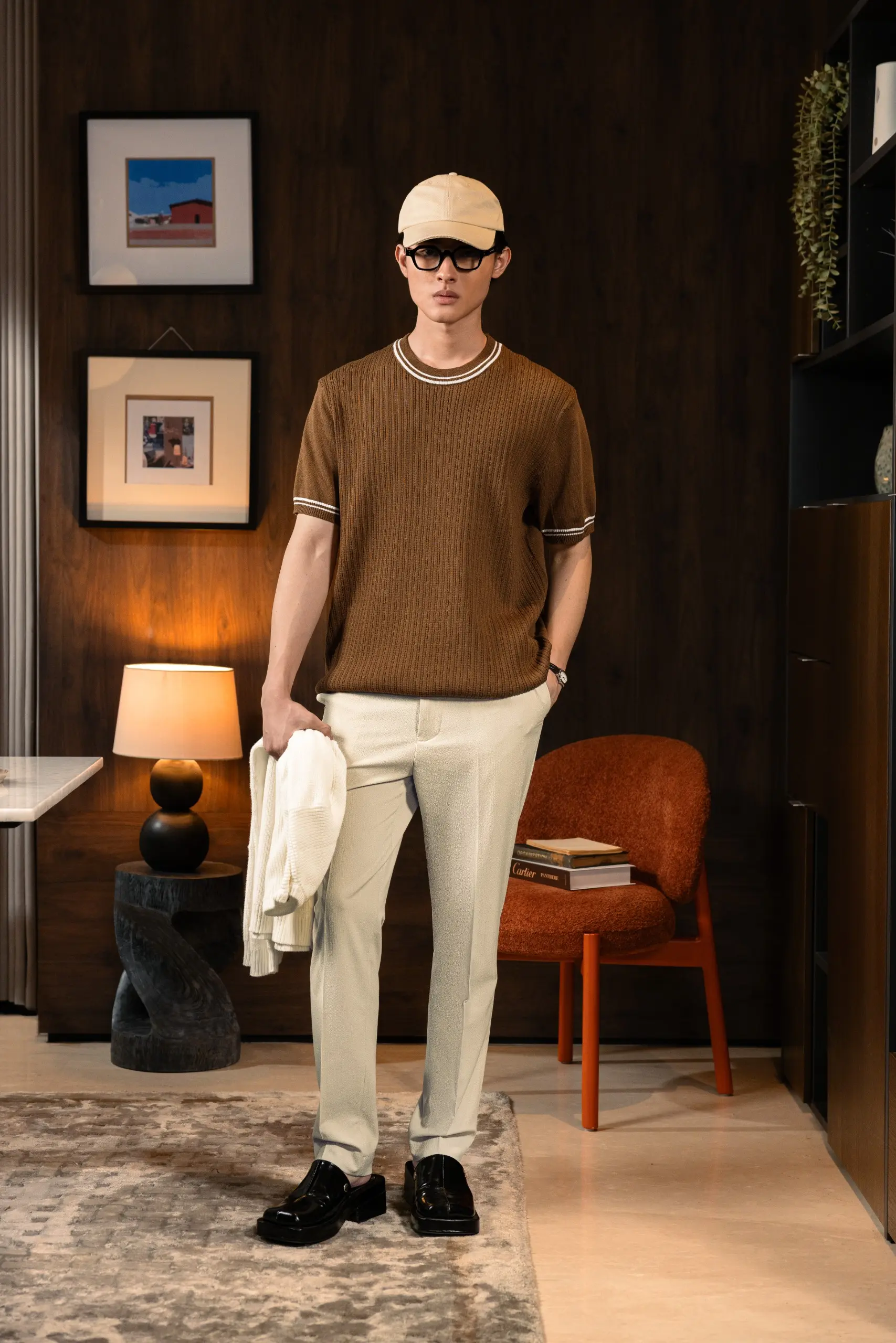 LATTICELINE KNIT TEES BROWN