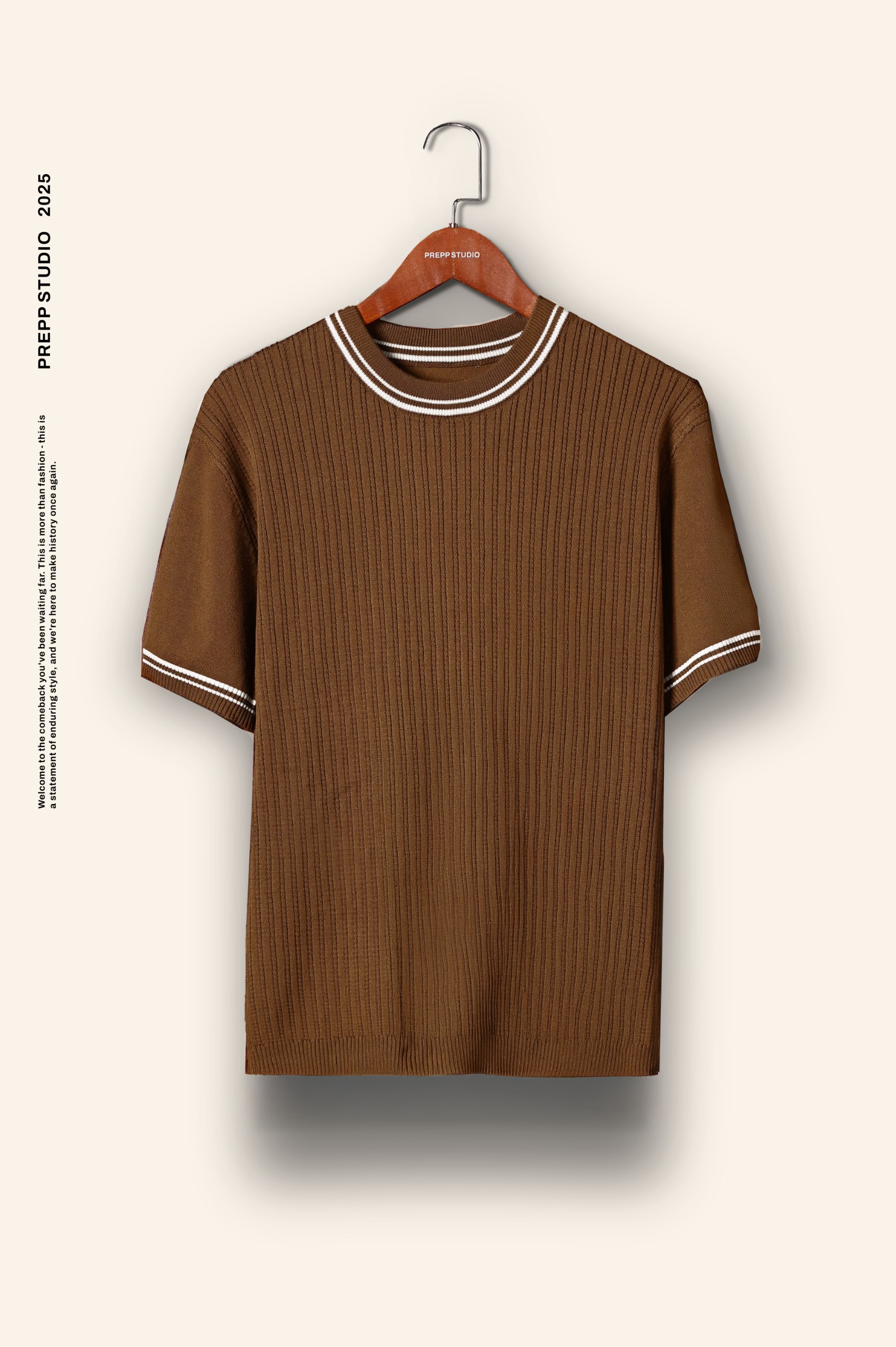 LATTICELINE KNIT TEES BROWN