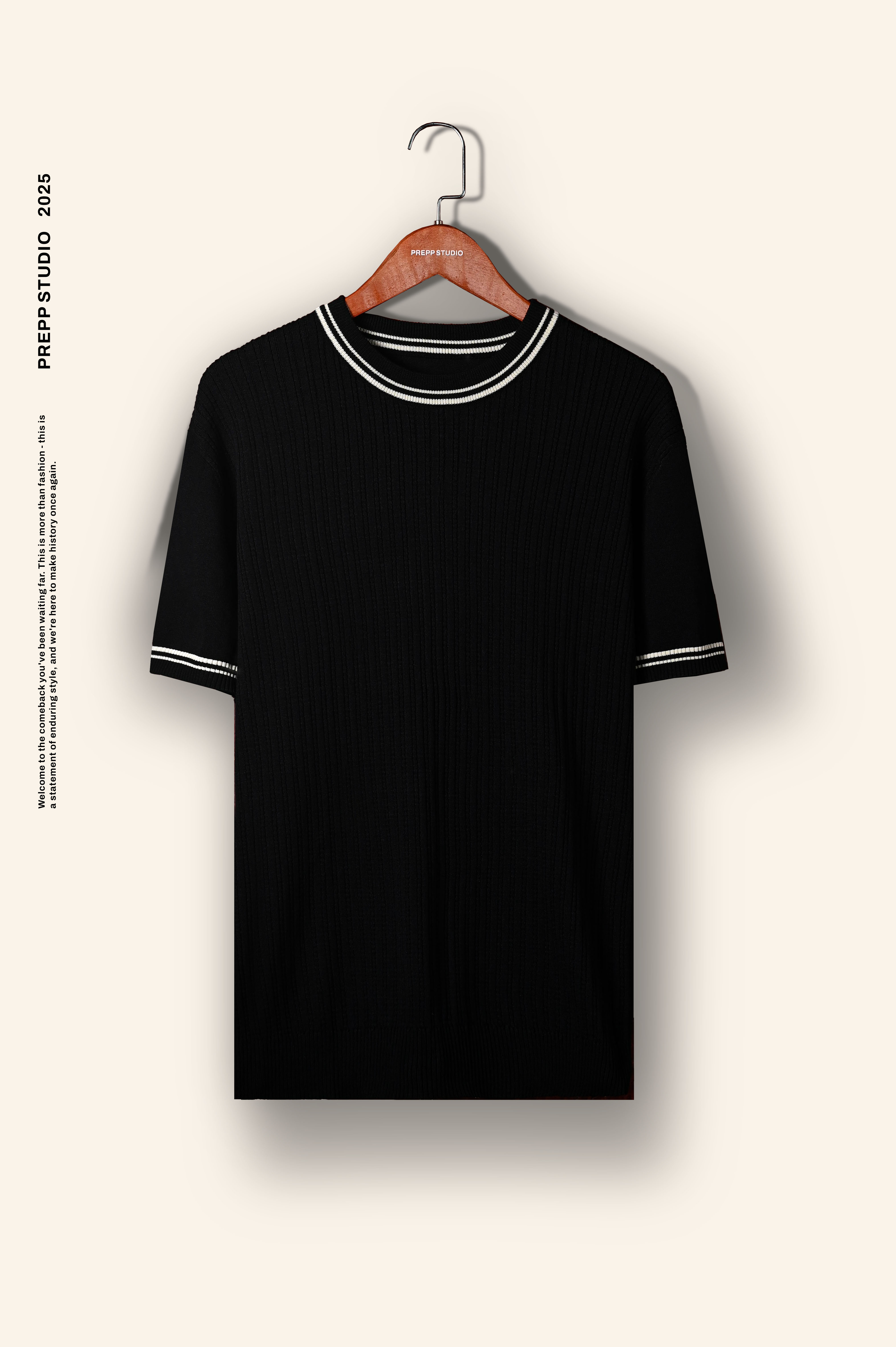 LATTICELINE KNIT TEES BLACK