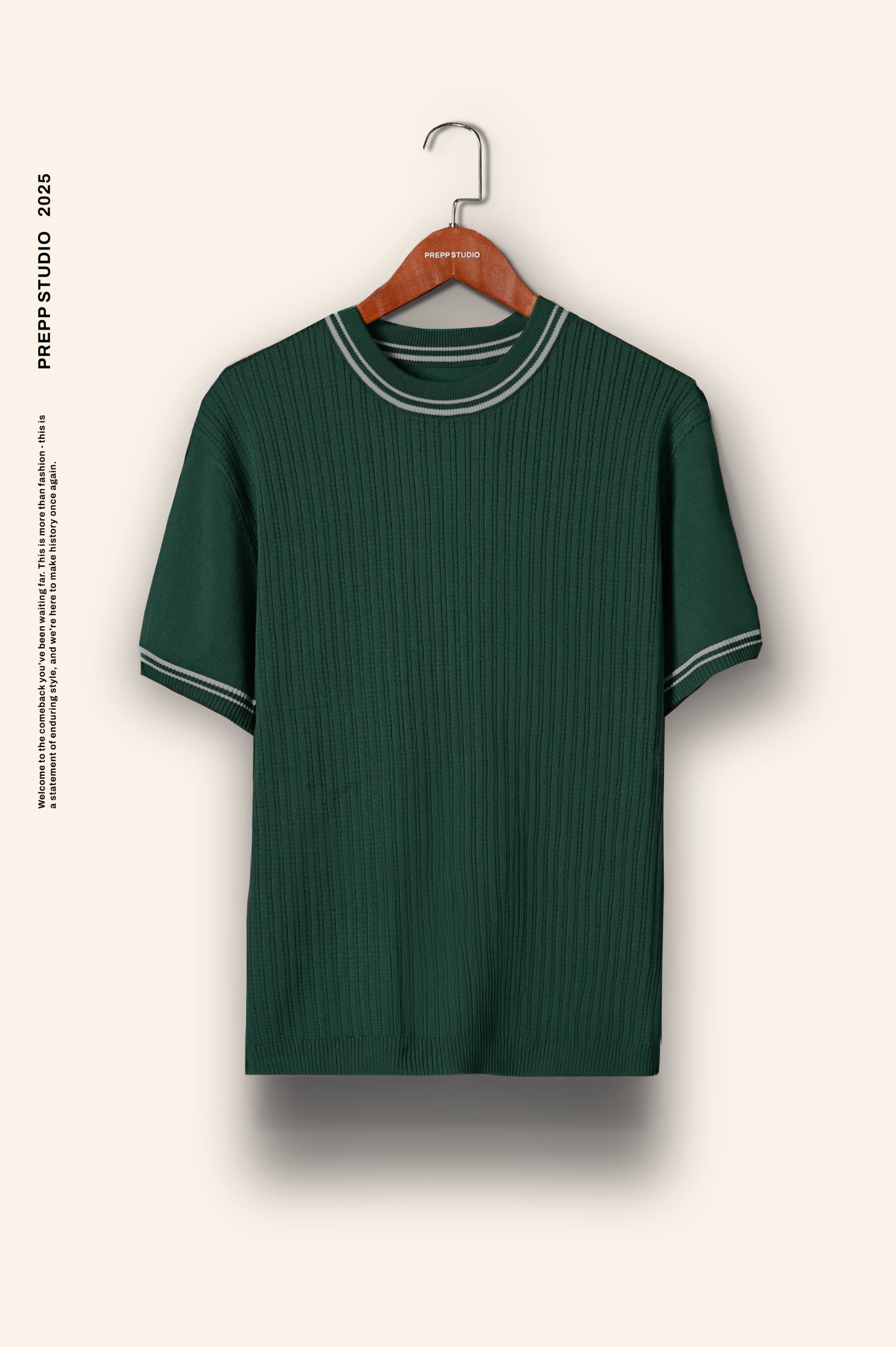 PTHZ25-LATTICELINE KNIT TEES GREEN