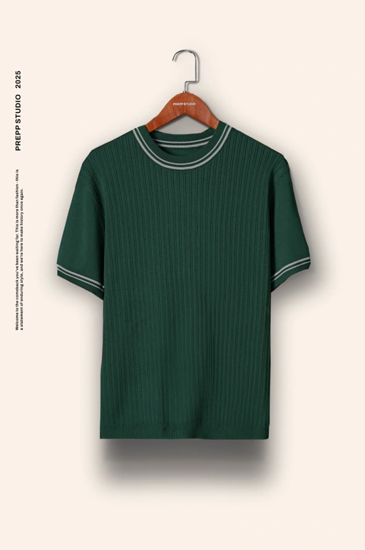 Image of PTHZ25-LATTICELINE KNIT TEES GREEN