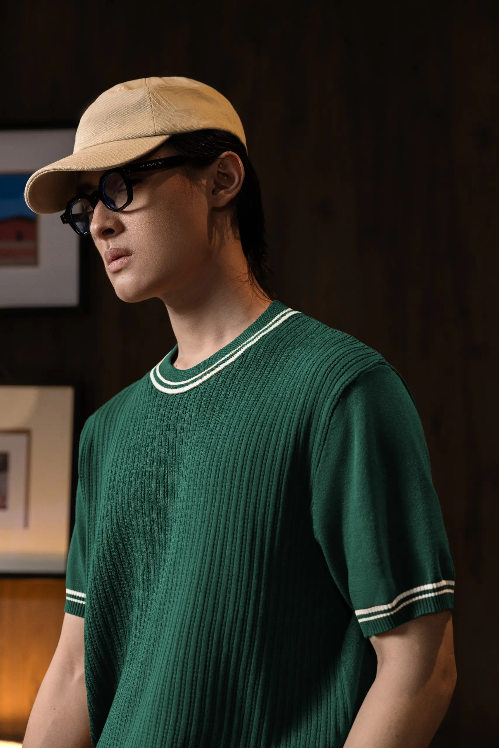 PTHZ25-LATTICELINE KNIT TEES GREEN