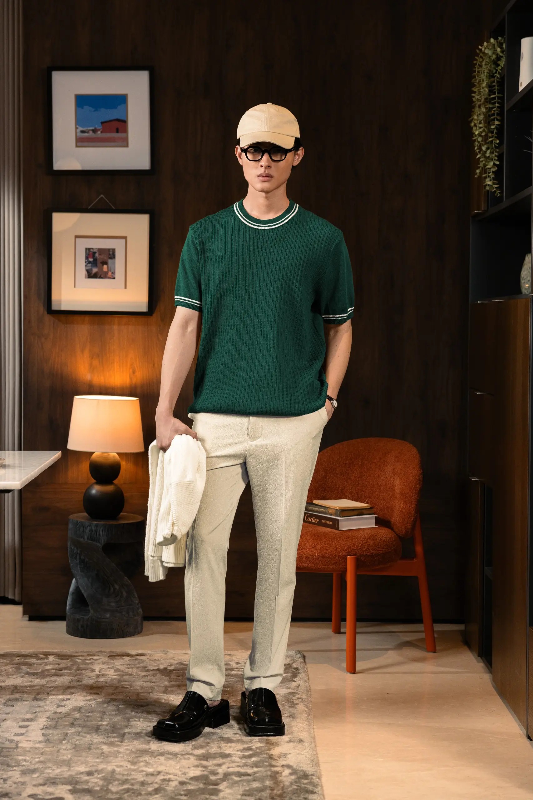 PTHZ25-LATTICELINE KNIT TEES GREEN