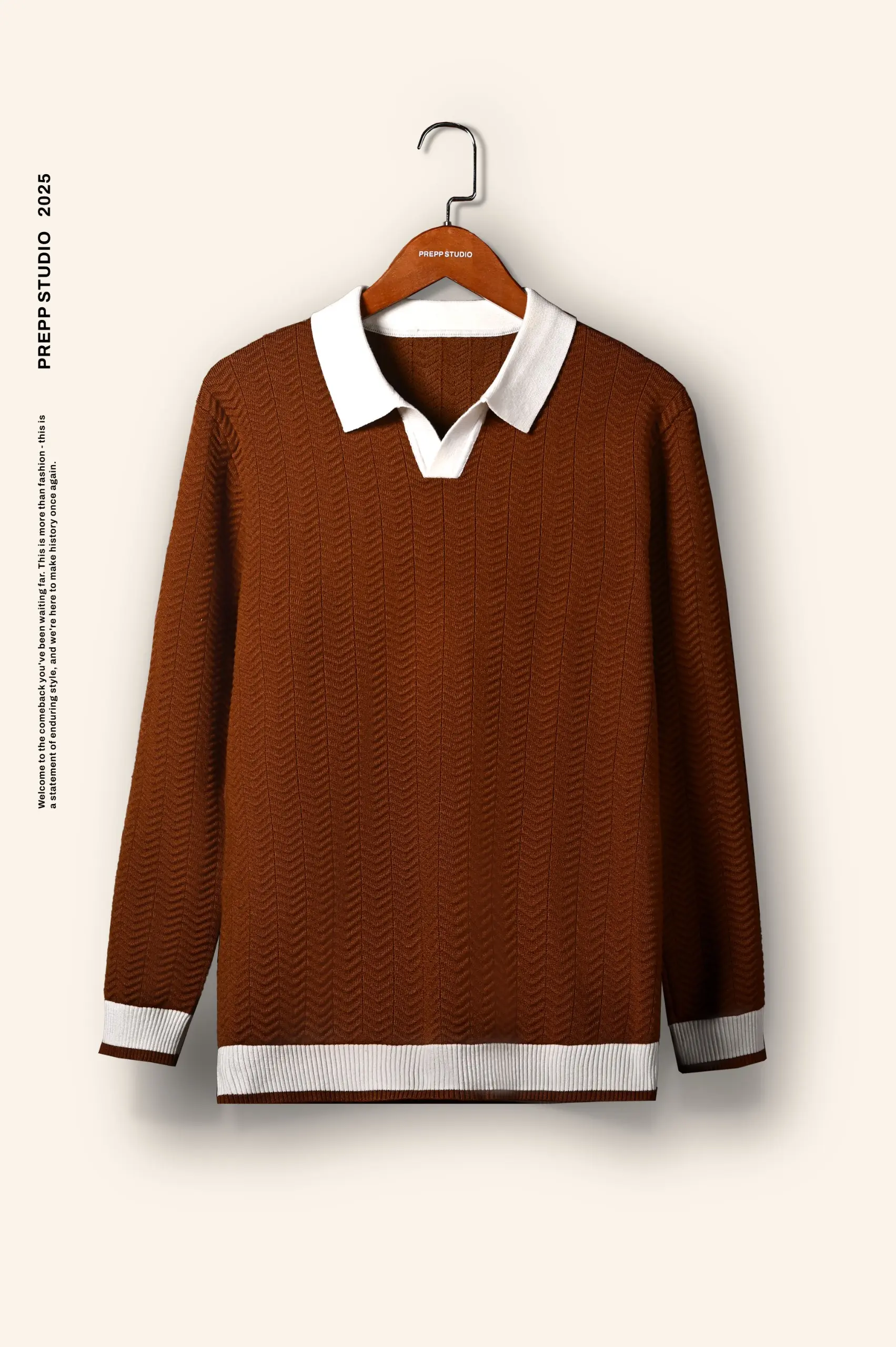 ZIGWEAVE KNIT POLO BROWN