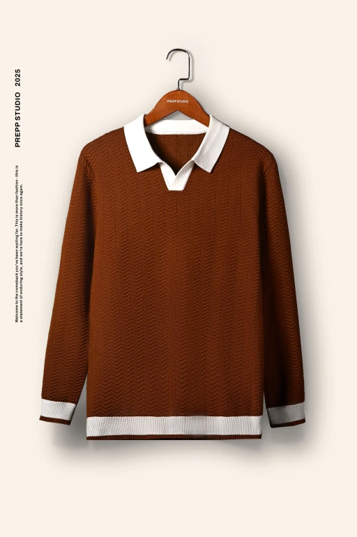 Image of ZIGWEAVE KNIT POLO BROWN