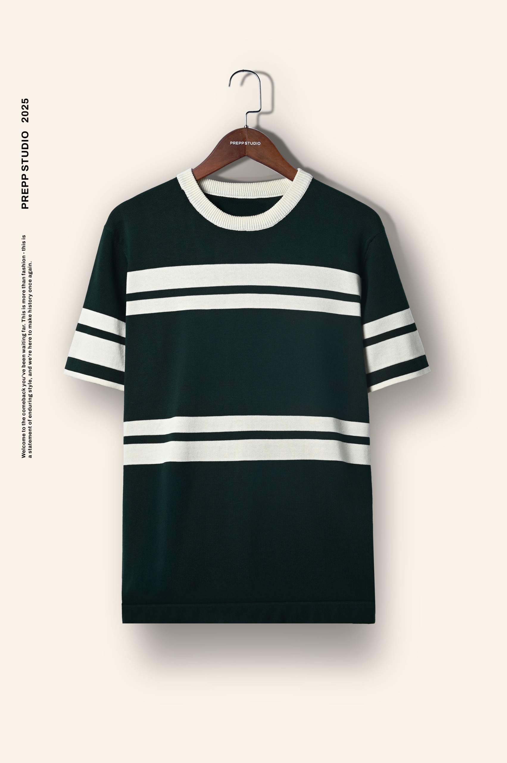 KNIT TEES STRIPE ESSENCE GREEN WHITE