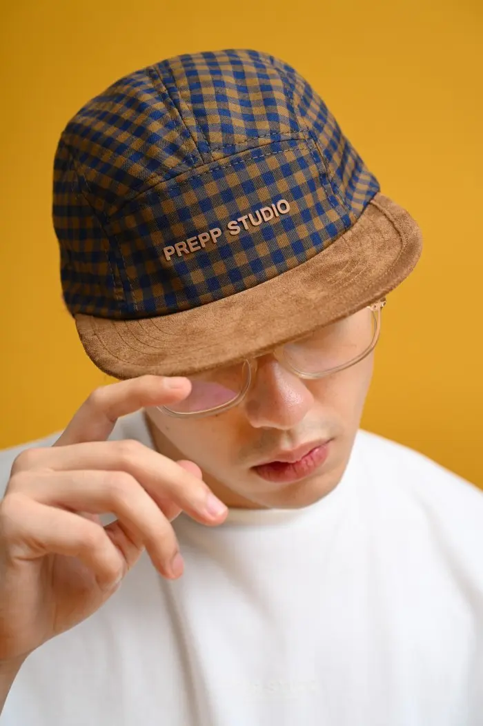 PADP05-5 PANEL GINGHAM CAP BROWN
