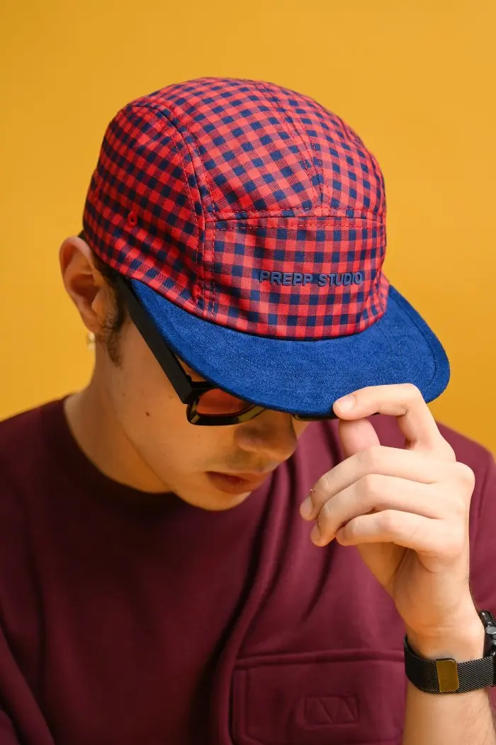 PADP14-5 PANEL GINGHAM CAP MAROON