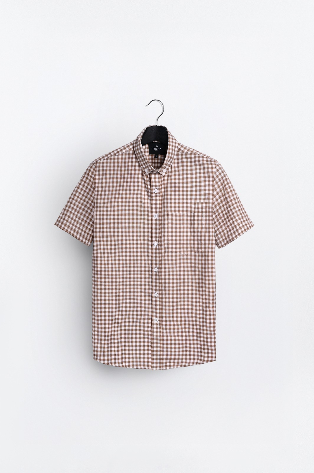 PSCR12-GINGHAM SHORT SLEEVE SHIRT PREPP SCOOTER EDITION LIGHT BROWN