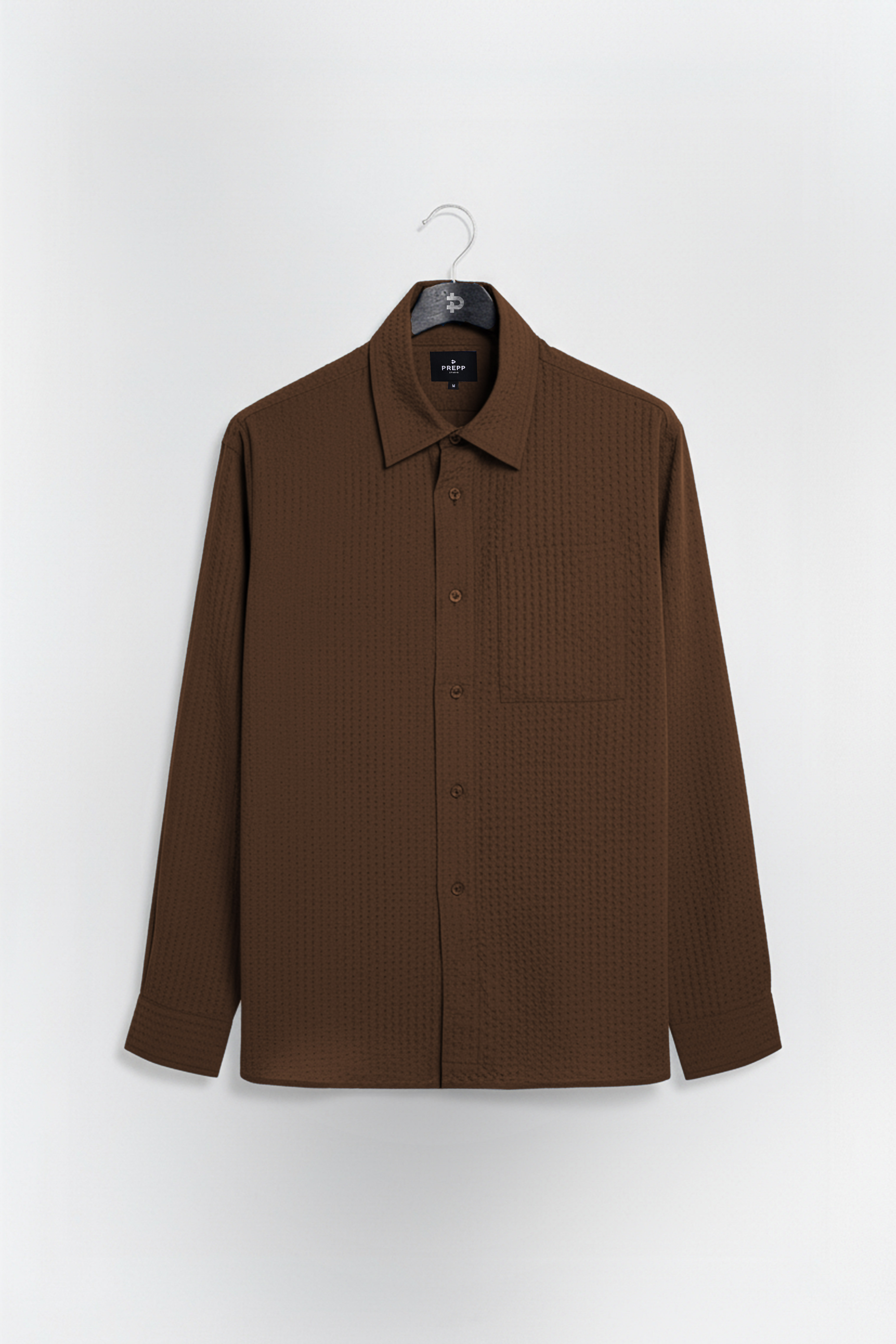 VELOFORE SEERSUCKER LONG SLEEVE SHIRT BROWN