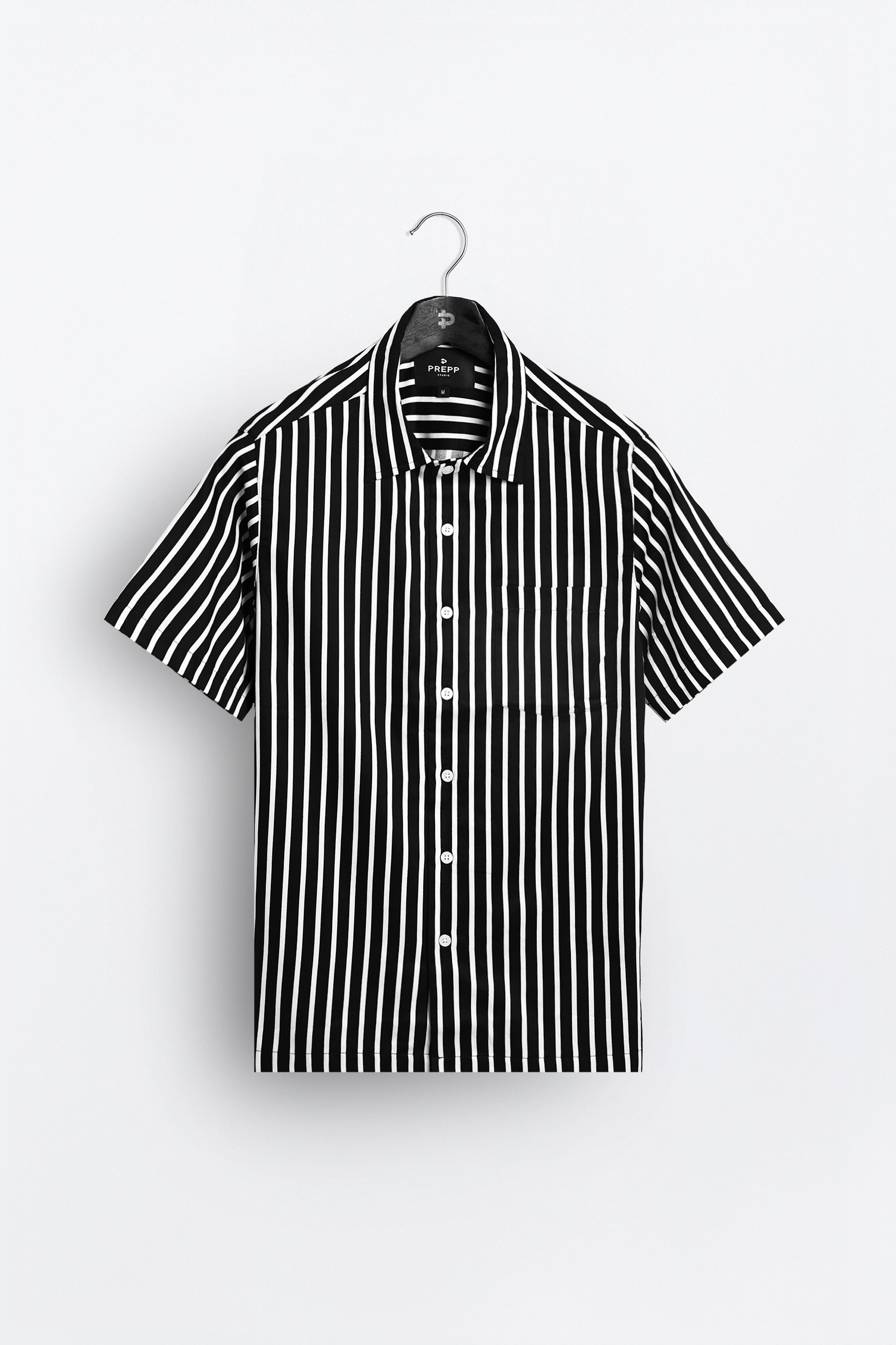 SHORT STRIPE SHIRT DUAL COLLAR STYLE BLACK