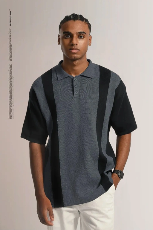 Image of POLO STRIPE SENSE 2 STRIPE DARK GREY BLACK