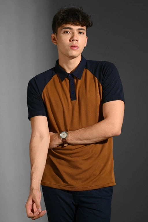 Image of EAZYDRY POLO RAGLAN BROWN NAVY