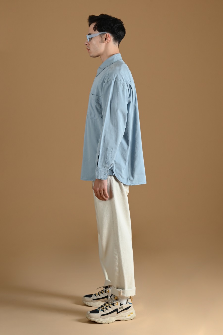 PSDT47-DREXEL OVERSIZED SHIRT BASIC COLLAR FADED BLUE