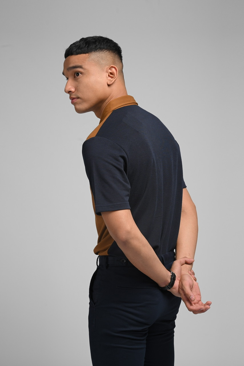 PLBL05-EAZYDRY POLO TWO TONE BROWN NAVY
