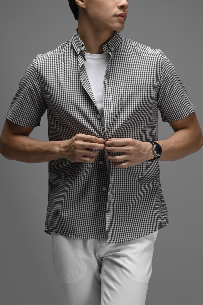 GINGHAM SHORT SLEEVE SHIRT OLIVE