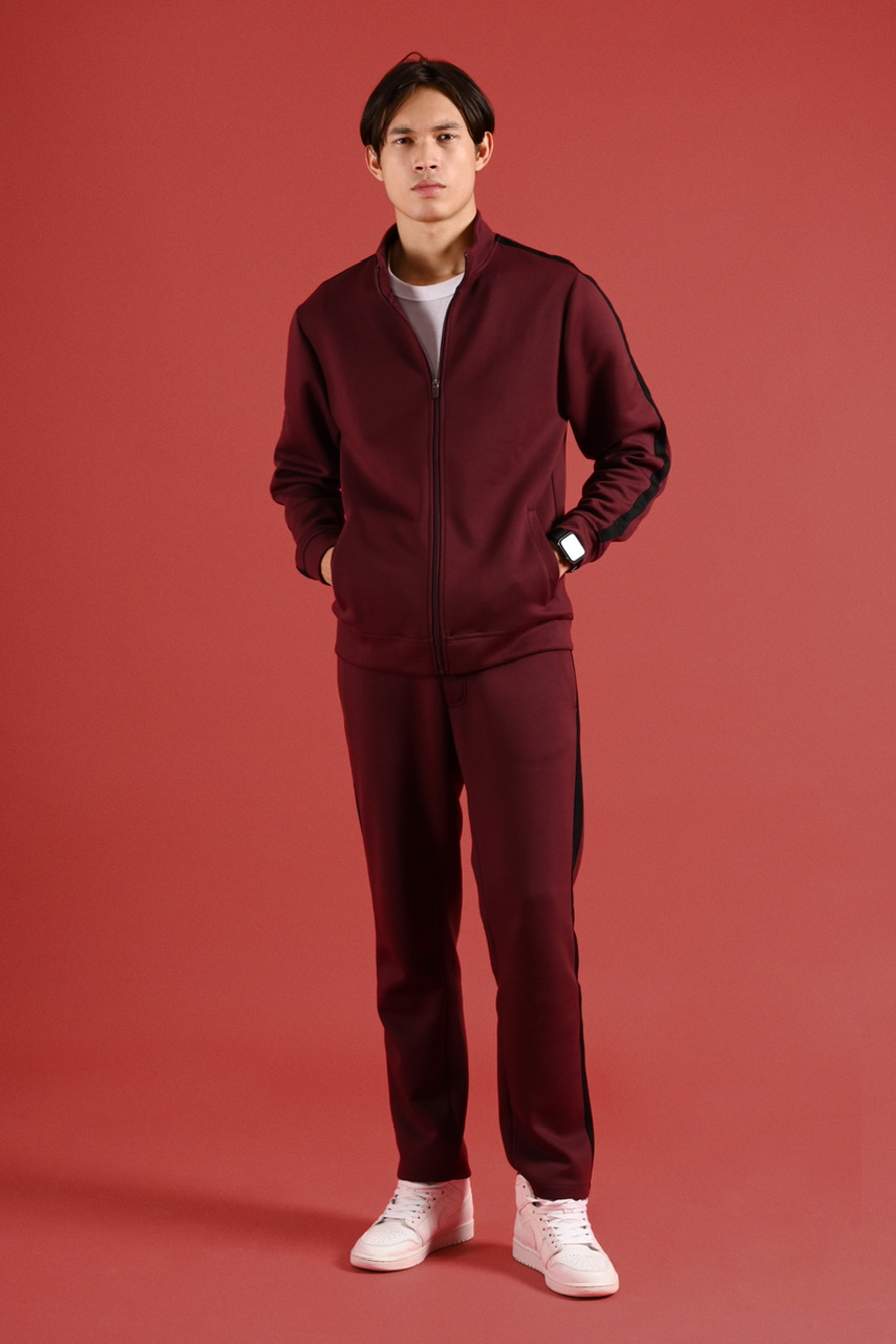TWEED TRACKTOP MAROON STRIPE BLACK