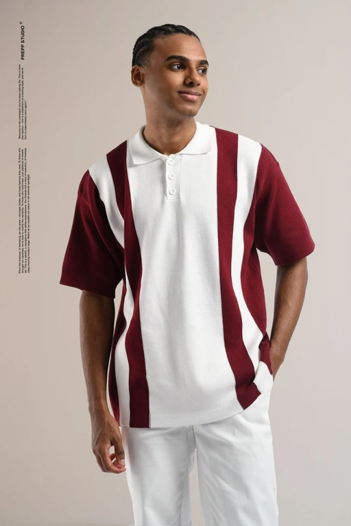 Image of POLO STRIPE SENSE 2 STRIPE MAROON WHITE