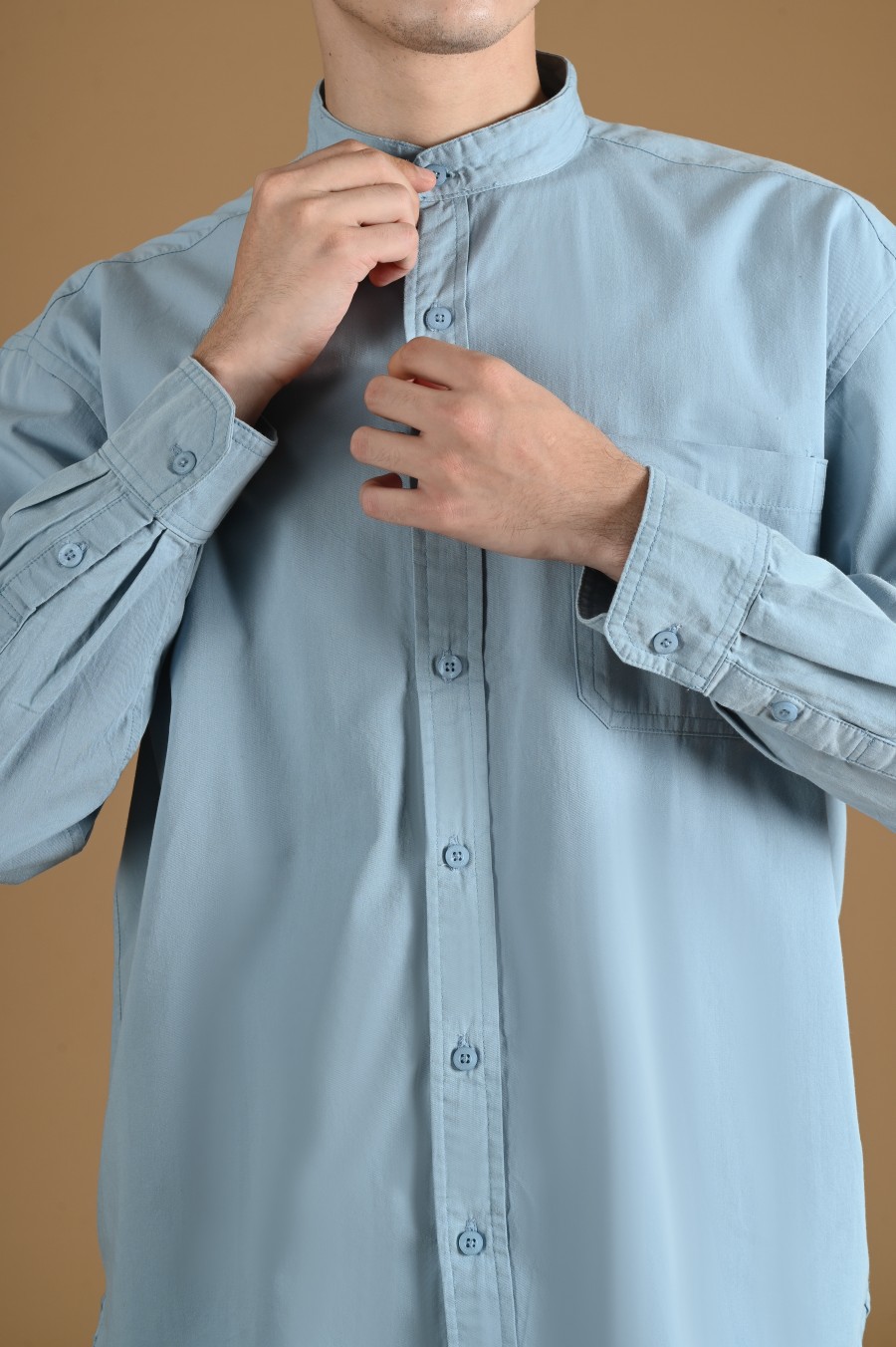 DREXEL OVERSIZED SHIRT STAND COLLAR FADED BLUE