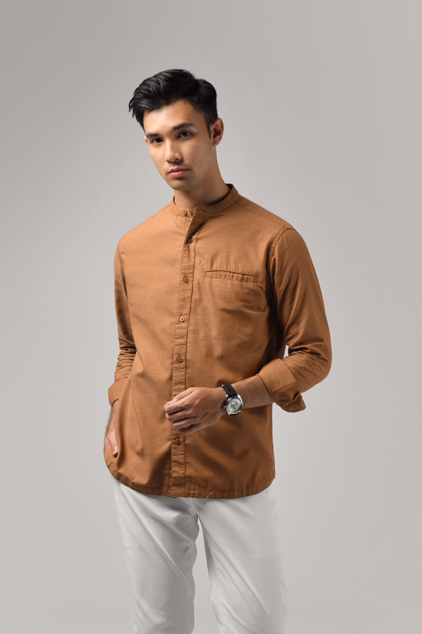 KALPEN COLLARLESS SHIRT BROWN