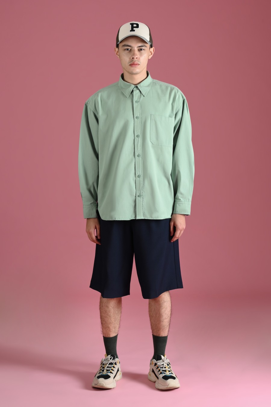 PSDT79-DREXEL OVERSIZED SHIRT BASIC COLLAR CUCUMBER GREEN