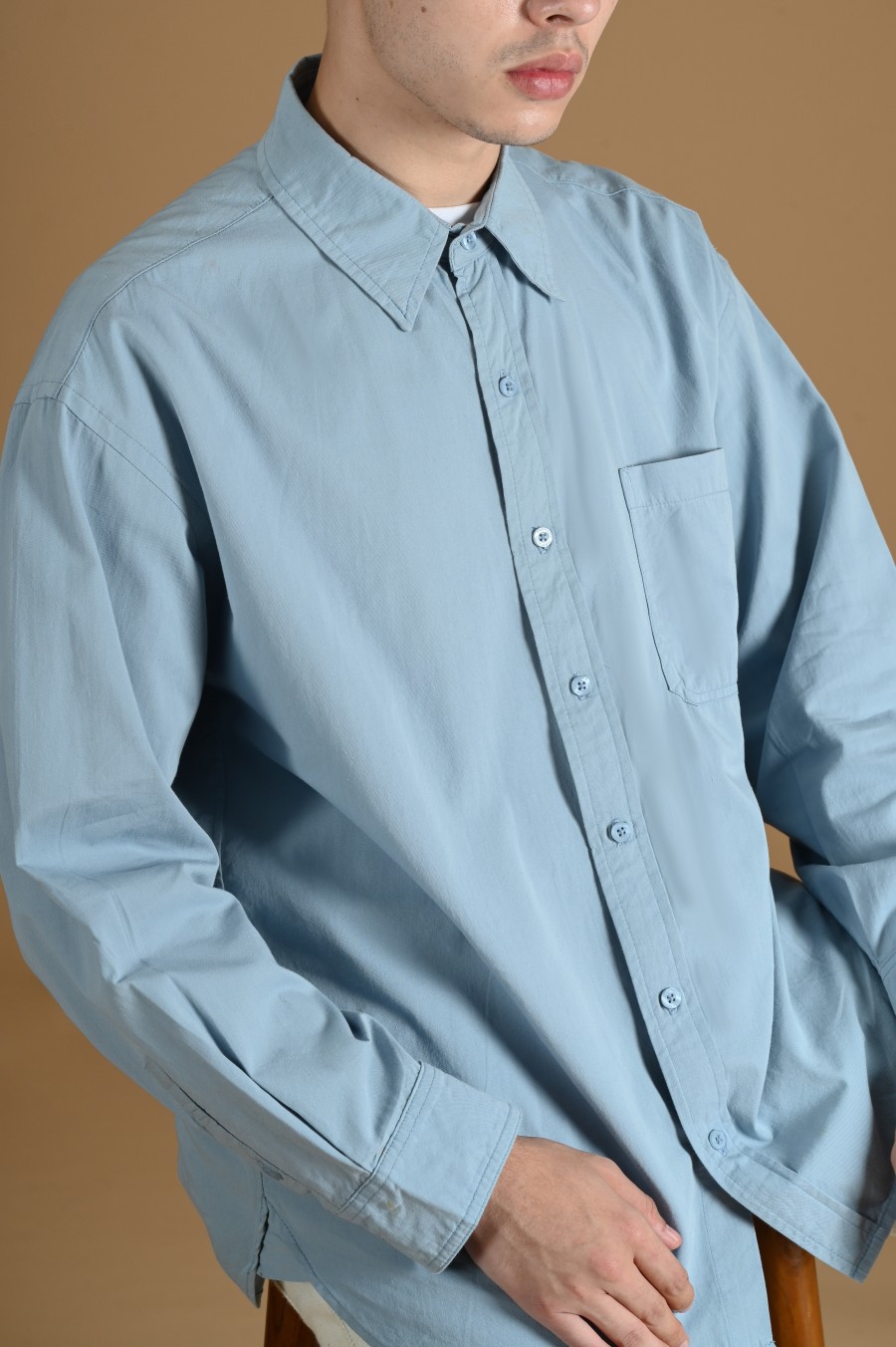 PSDT47-DREXEL OVERSIZED SHIRT BASIC COLLAR FADED BLUE