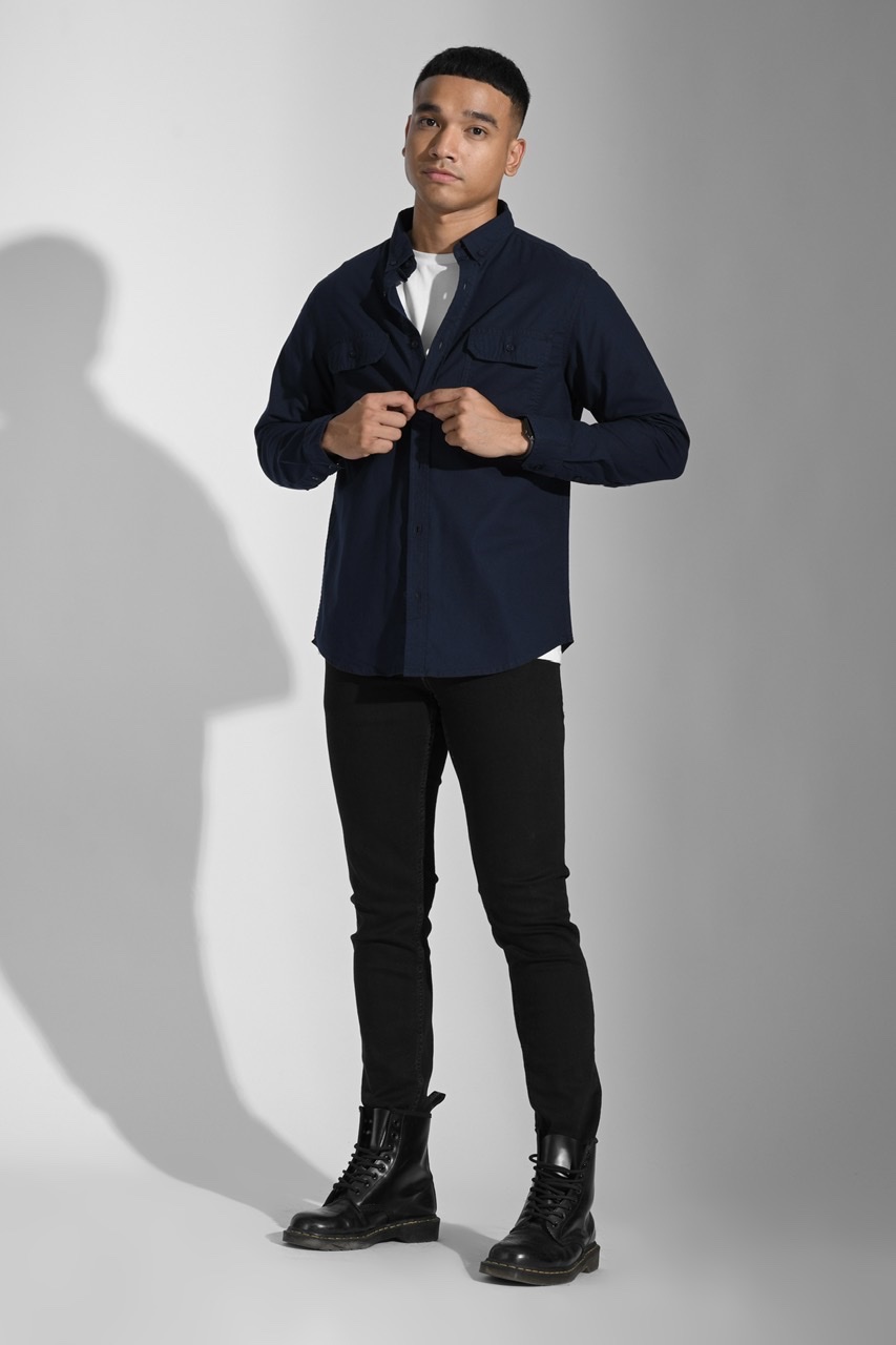 ULTIMATE LINEN LOOK WORKSHIRT NAVY