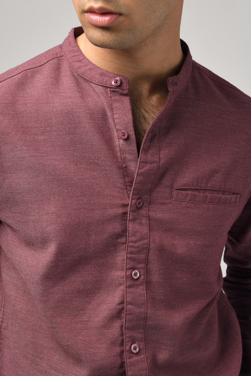 KALPEN COLLARLESS SHIRT PLUM