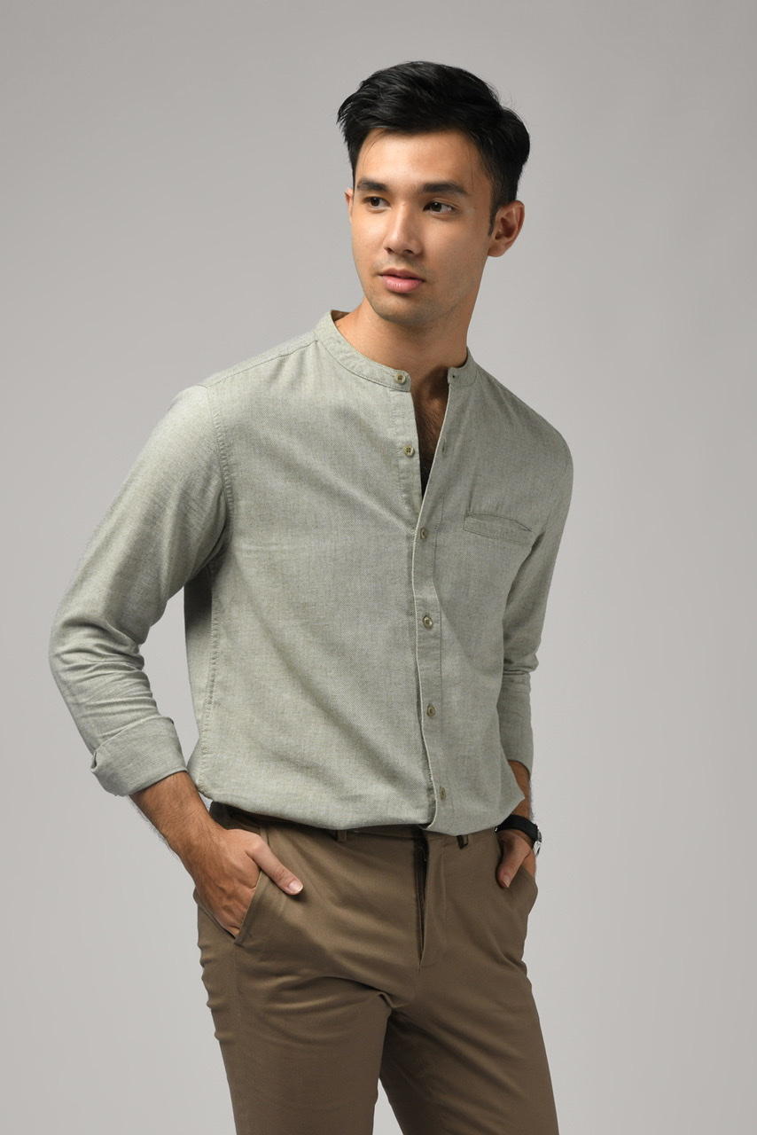 KALPEN COLLARLESS SHIRT GREENISH GREY