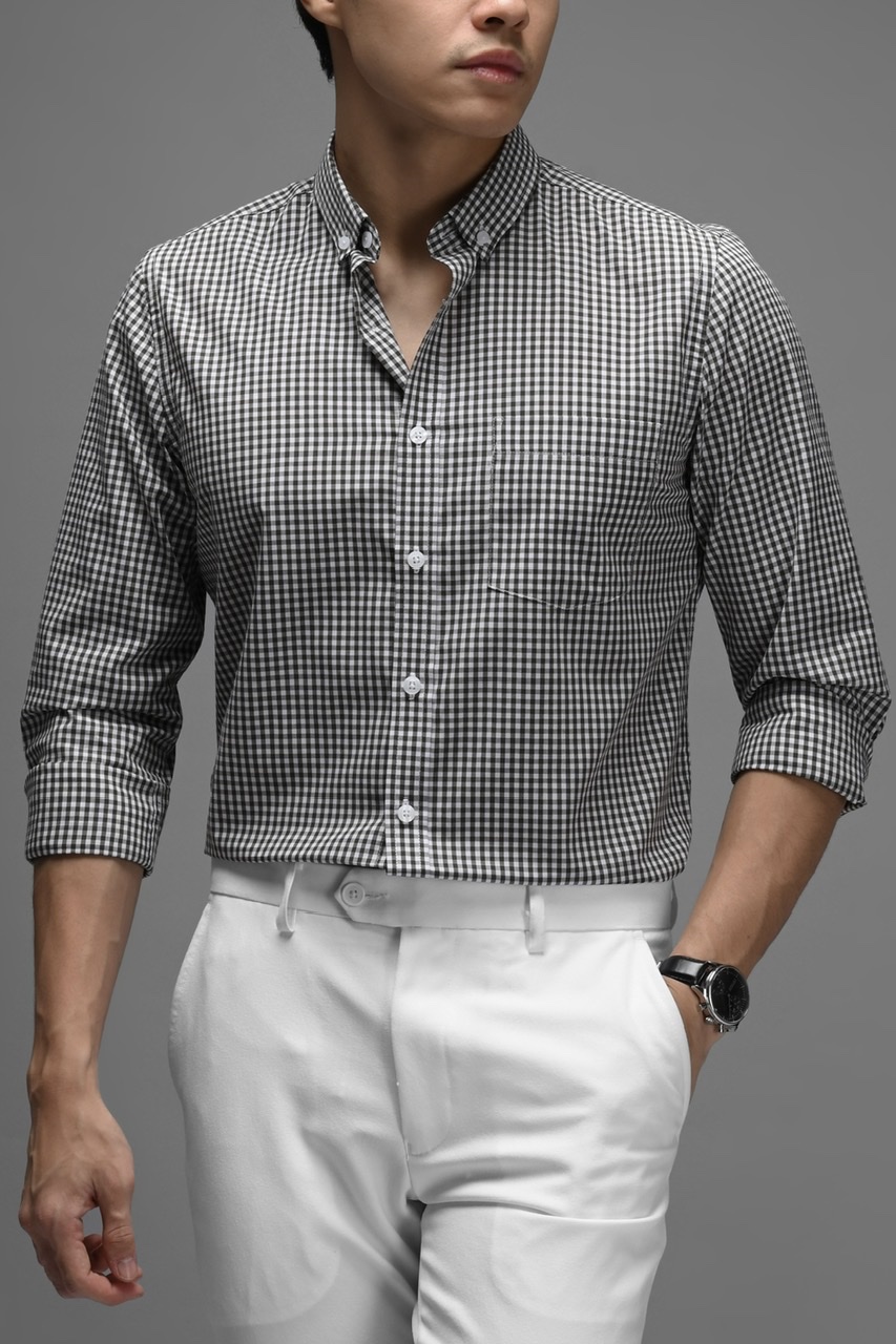GINGHAM LONG SLEEVE SHIRT OLIVE