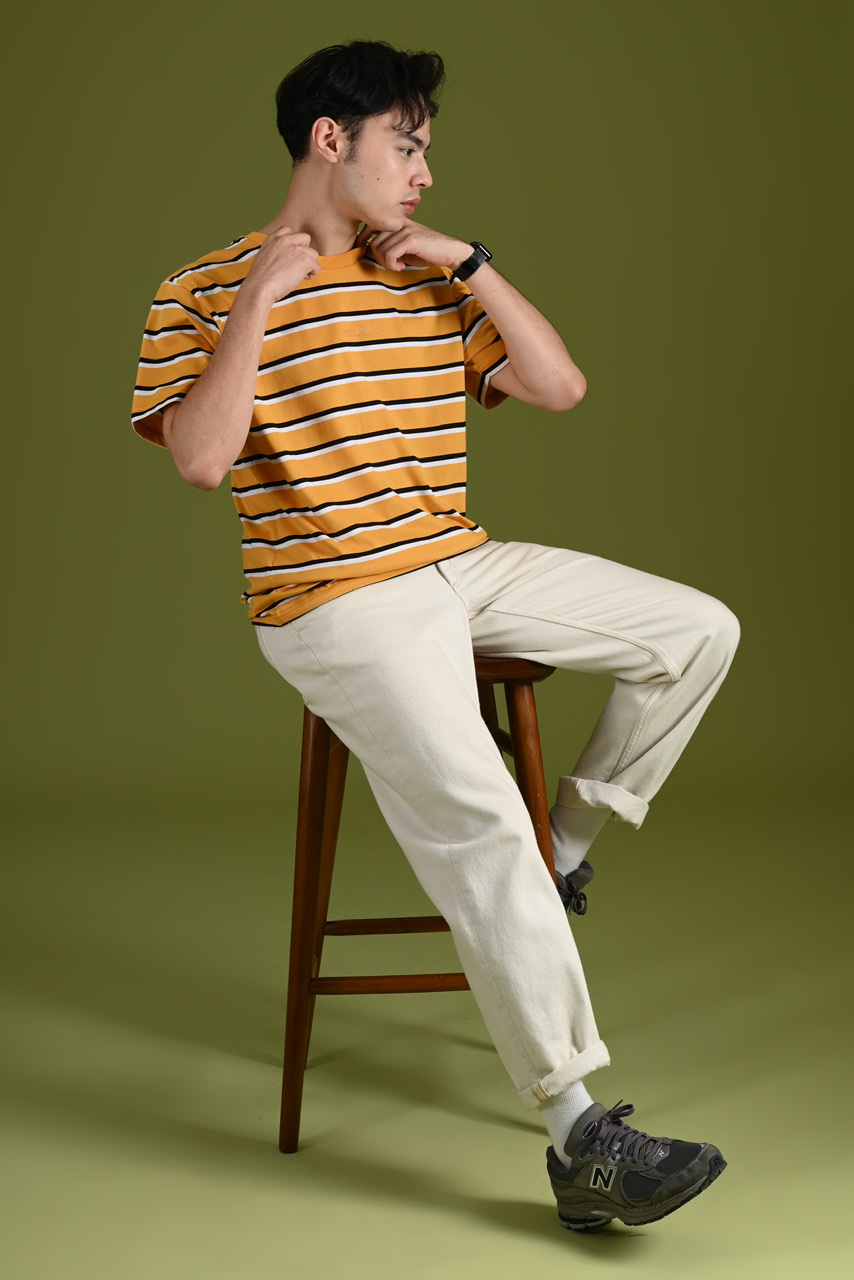STRIPE TEES WORDING YELLOW