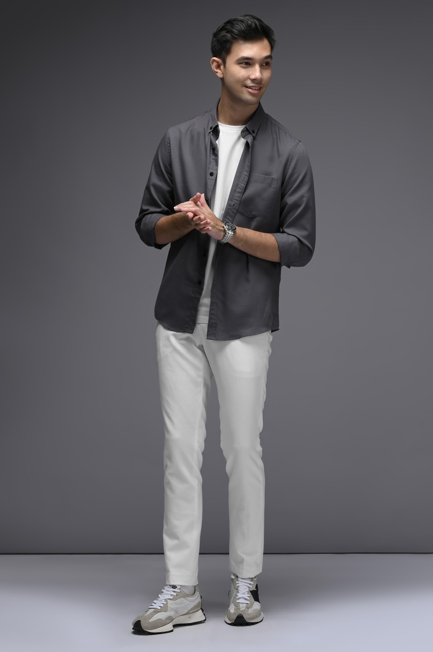 EXETER BLACK BUTTON LONG SLEEVE SHIRT ASPHALT