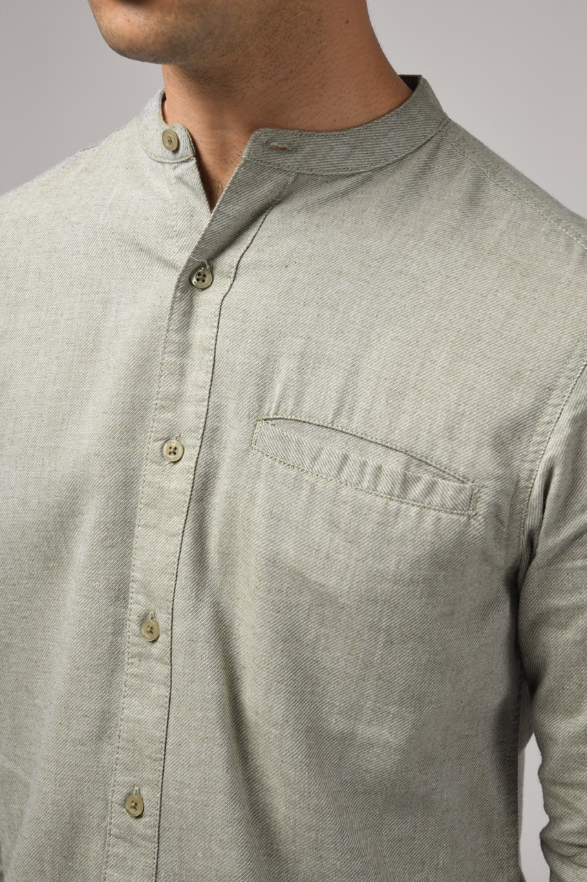 KALPEN COLLARLESS SHIRT GREENISH GREY