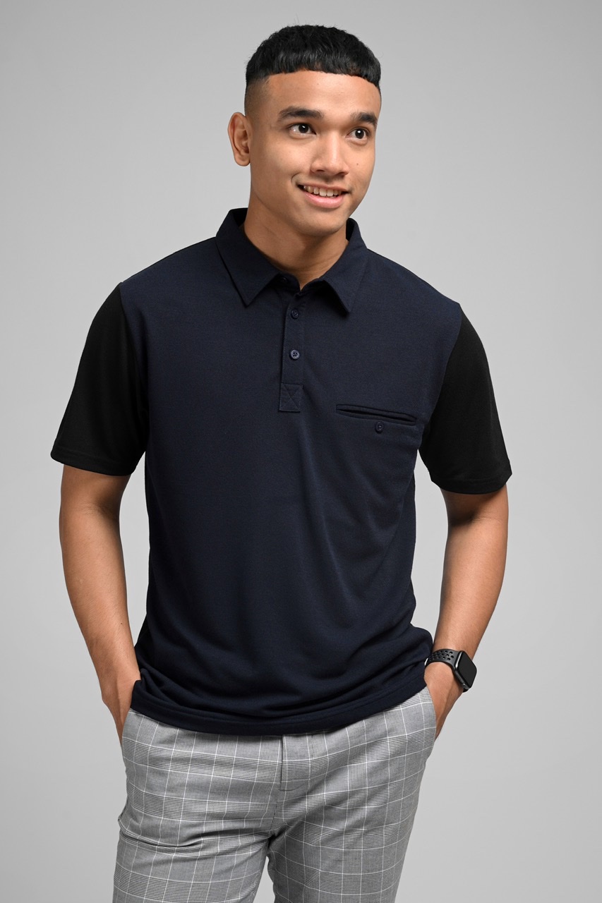 PLBL16-EAZYDRY POLO TWO TONE NAVY BLACK