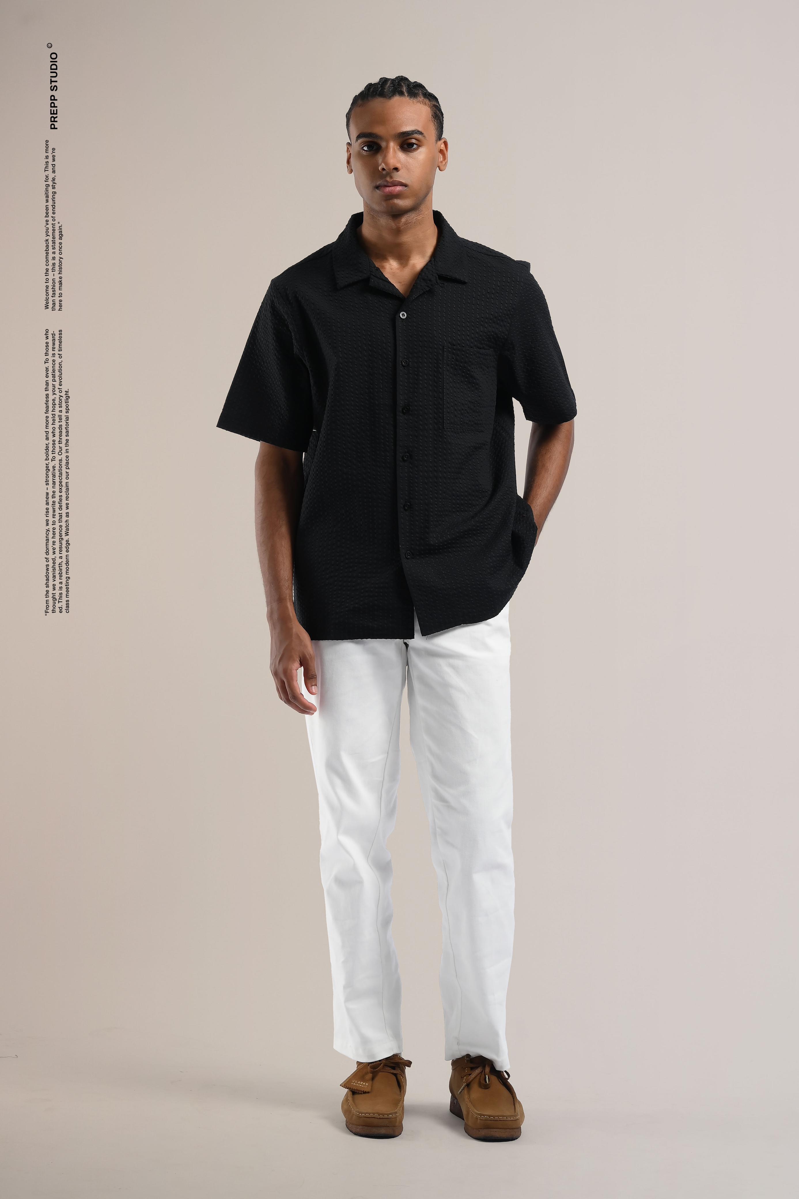 VELOFORE SEERSUCKER SHORT SLEEVE SHIRT BLACK