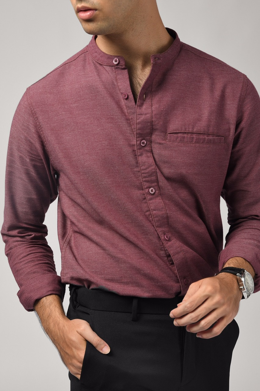 KALPEN COLLARLESS SHIRT PLUM