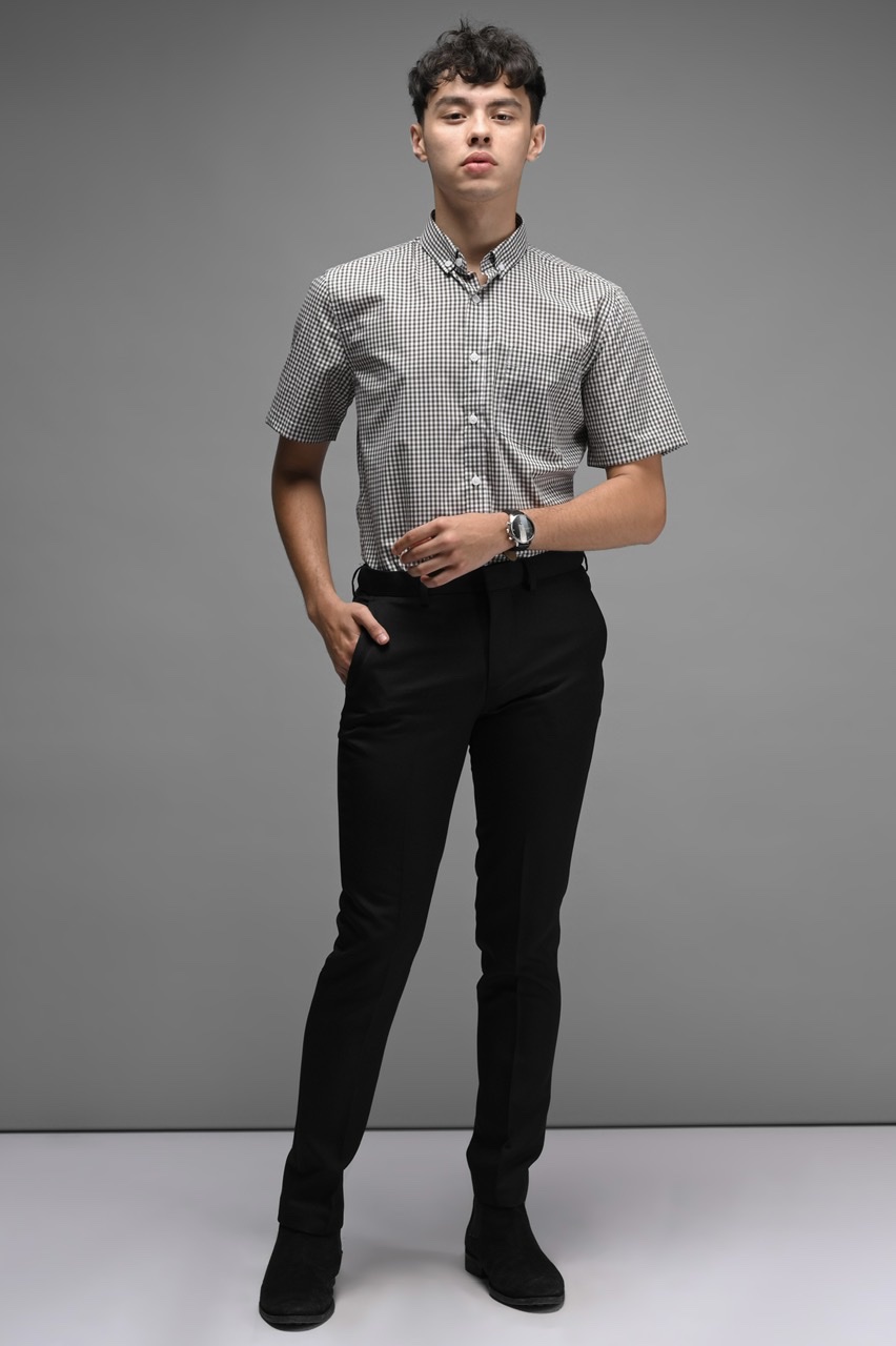 GINGHAM SHORT SLEEVE SHIRT OLIVE