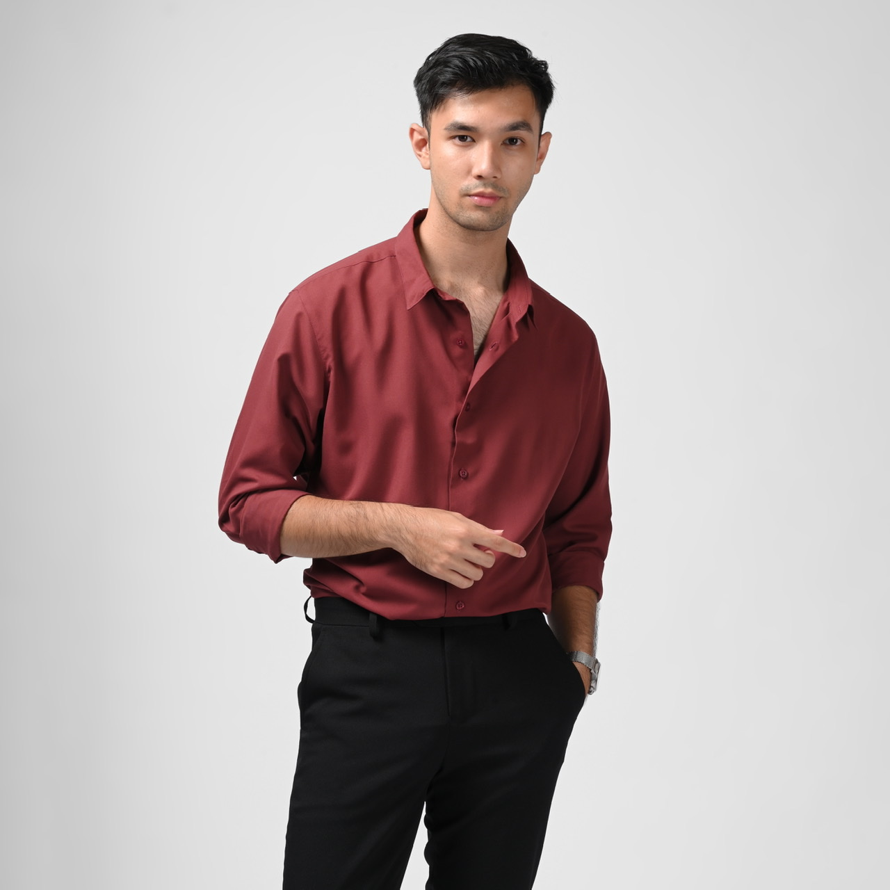 PSBI64-GANGNAM LONG SLEEVE SHIRT OXBLOOD