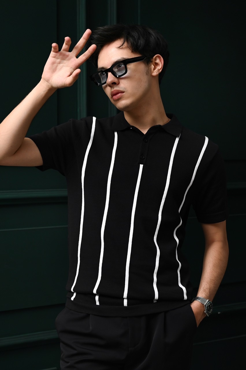 STRIPY POLO BLACK