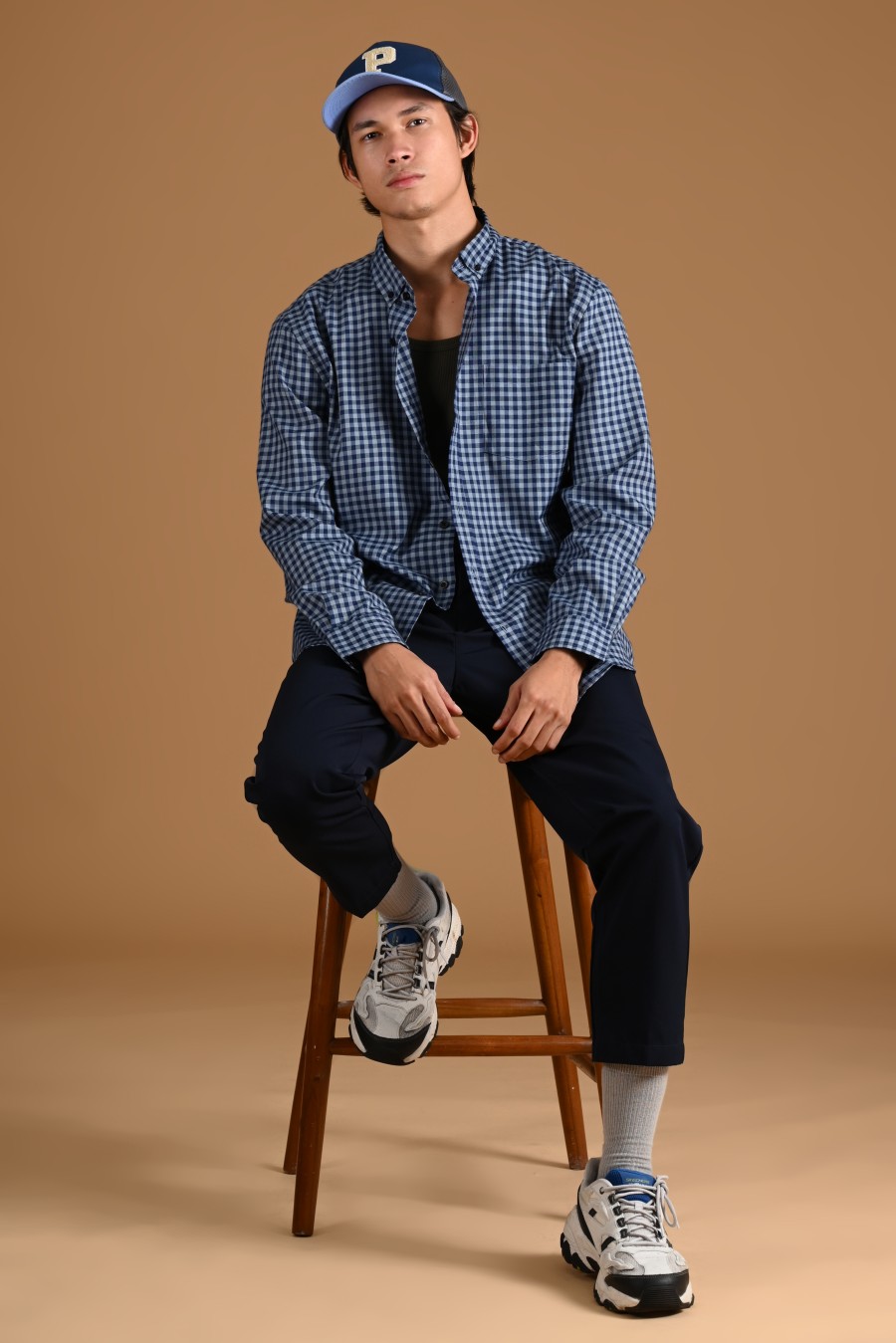 PSCQ68-GINGHAM LONG SLEEVE SHIRT PREPP SCOOTER EDITION NAVY GREY
