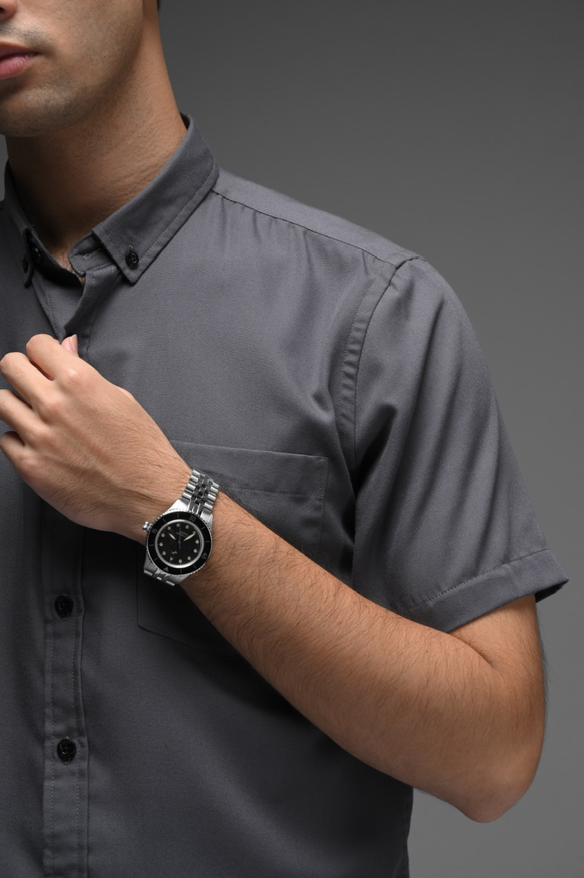 EXETER BLACK BUTTON SHORT SLEEVE SHIRT ASPHALT