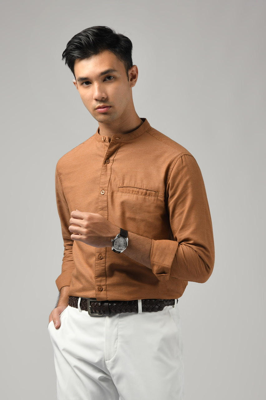 KALPEN COLLARLESS SHIRT BROWN