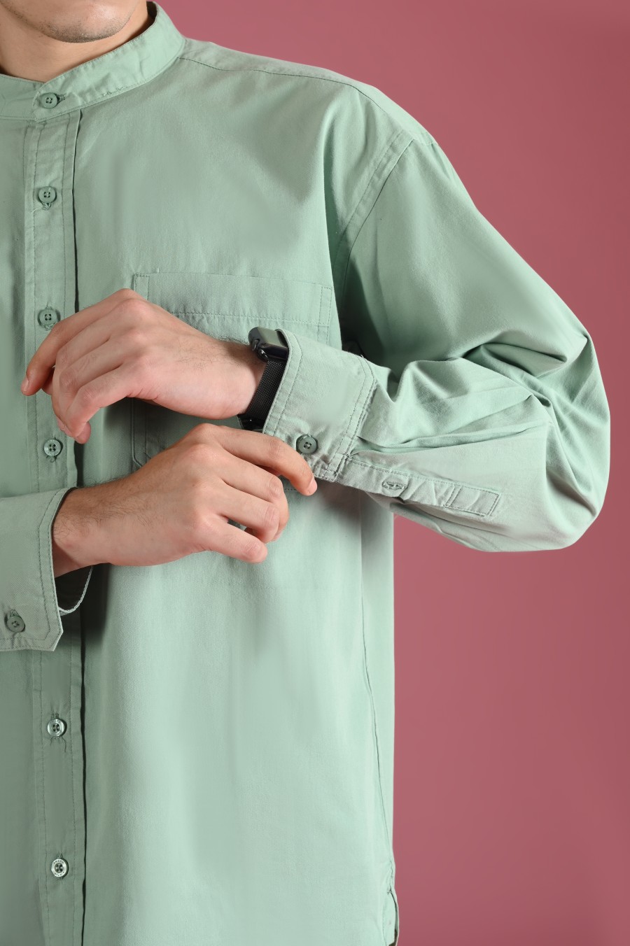 PSDU79-DREXEL OVERSIZED SHIRT STAND COLLAR CUCUMBER GREEN