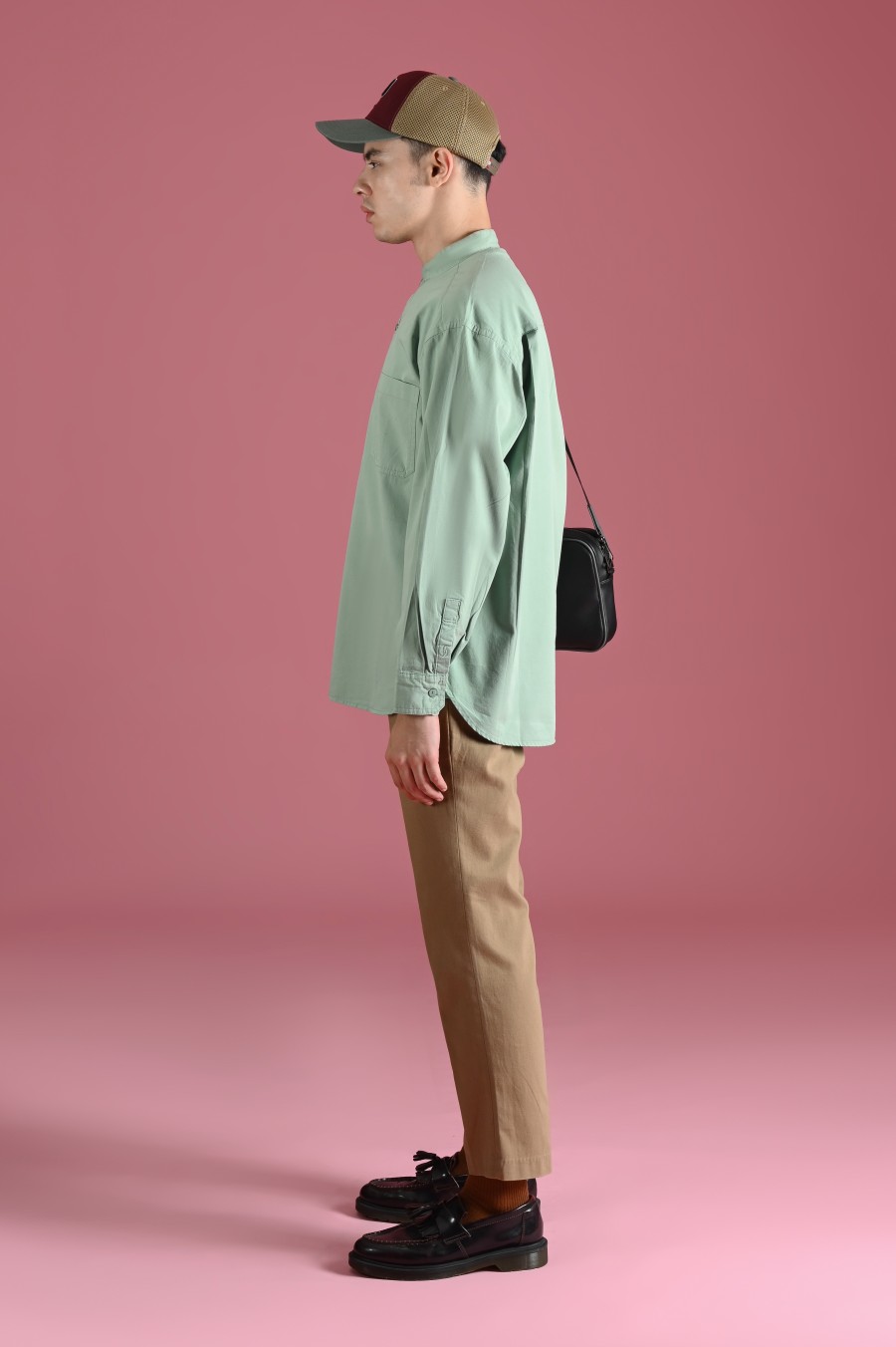 PSDU79-DREXEL OVERSIZED SHIRT STAND COLLAR CUCUMBER GREEN