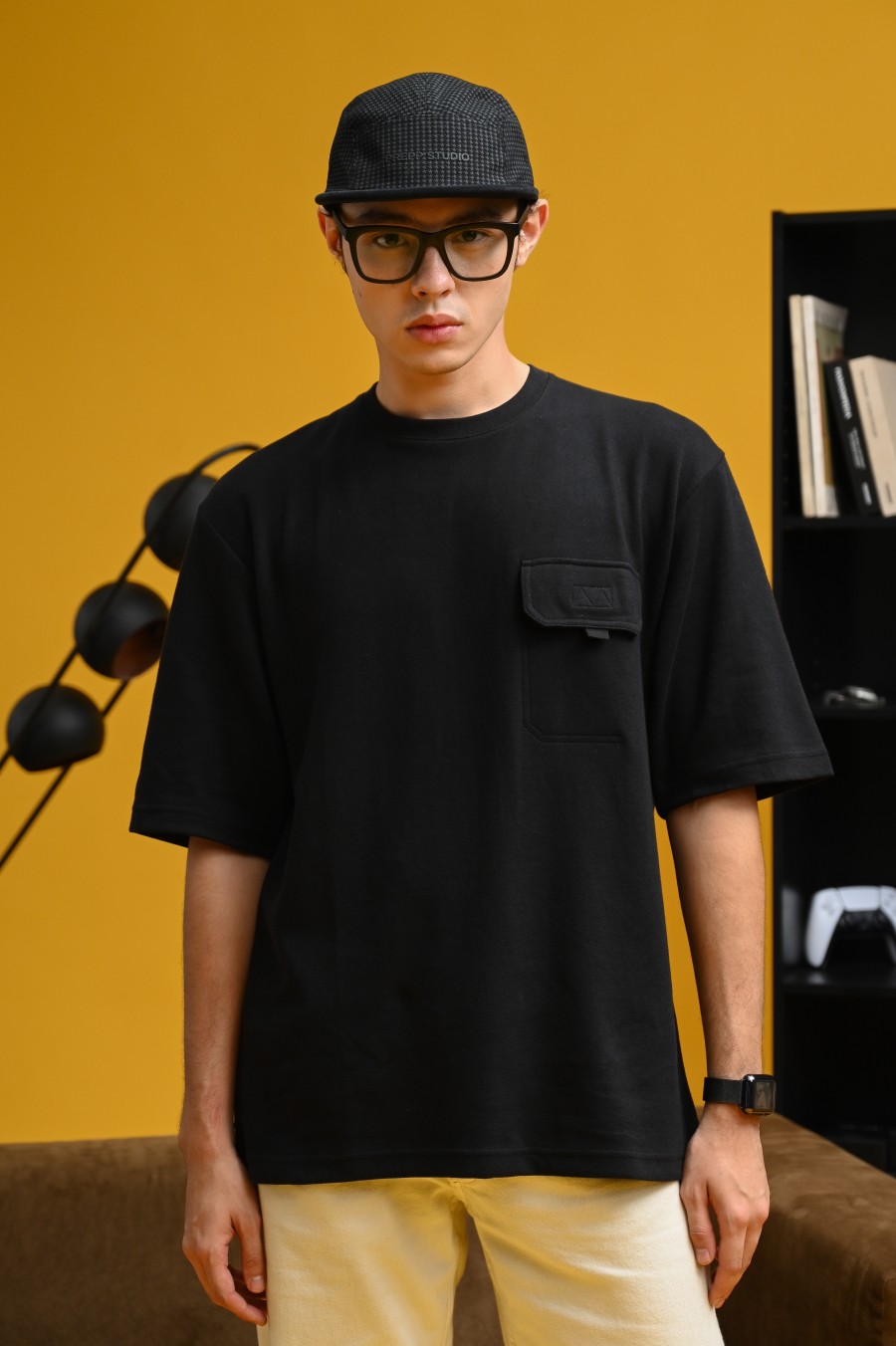 PADQ02-5 PANEL HOUNDSTOOTH CAP BLACK