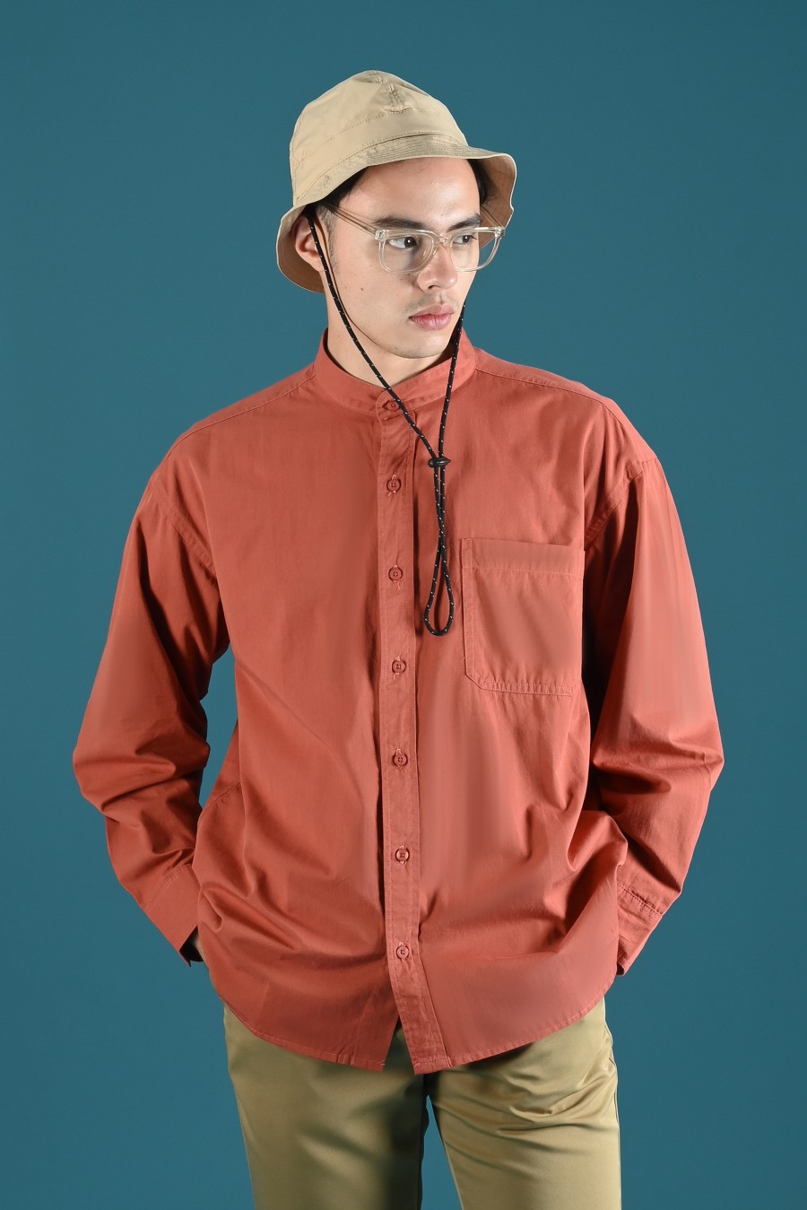 PSDU78-DREXEL OVERSIZED SHIRT STAND COLLAR TERRACOTA