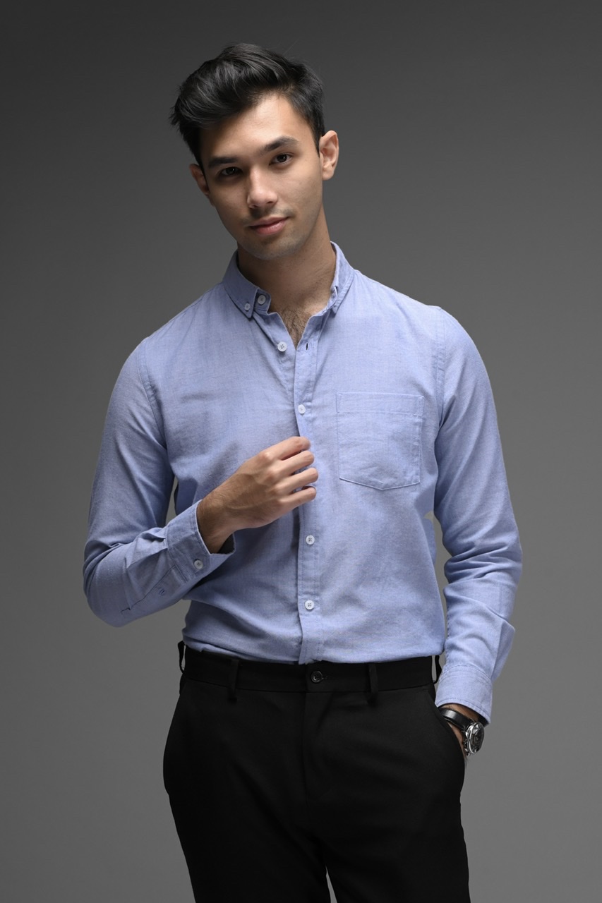 EXETER WHITE BUTTON LONG SLEEVE SHIRT LIGHT BLUE
